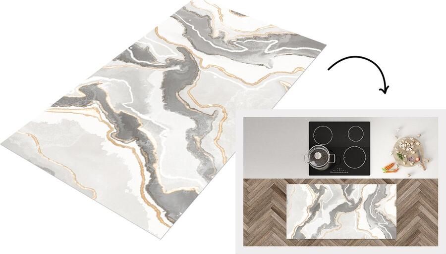 KitchenYeah Keukenloper Loper keuken Marmer Grijs Patronen 120x60 cm Keukenloper vinyl