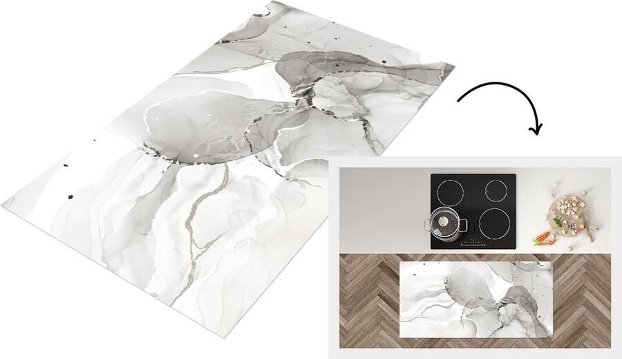 KitchenYeah Keukenloper Loper keuken Marmer Grijs Zwart 120x60 cm Keukenloper vinyl