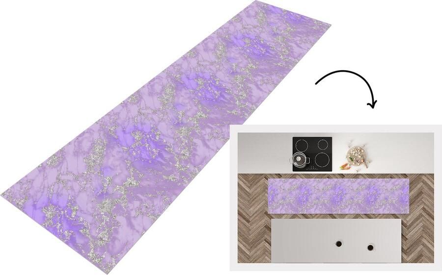 KitchenYeah Keukenloper Loper keuken Marmer Paars Luxe Patroon 200x50 cm Keukenloper vinyl