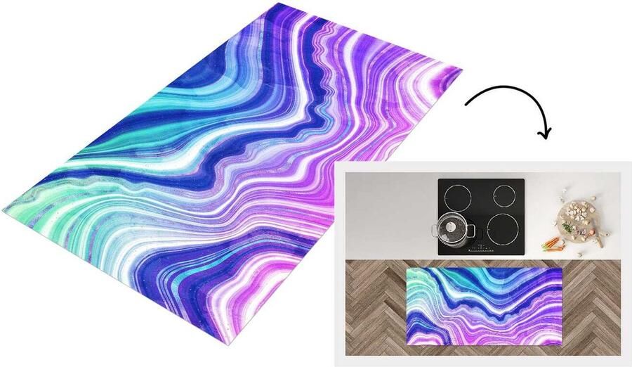 KitchenYeah Keukenloper Loper keuken Marmer Paars Patronen 120x60 cm Keukenloper vinyl