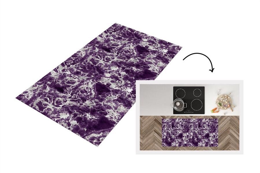 KitchenYeah Keukenloper Loper keuken Marmer Paars Zilver Patronen 120x60 cm Keukenloper vinyl