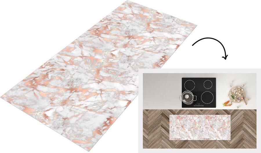 KitchenYeah Keukenloper Loper keuken Marmer Rose goud Luxe Patronen 120x50 cm Keukenloper vinyl