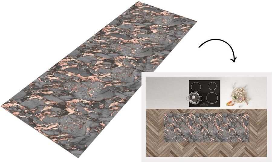 KitchenYeah Keukenloper Loper keuken Marmer Rose Grijs Patronen 150x50 cm Keukenloper vinyl