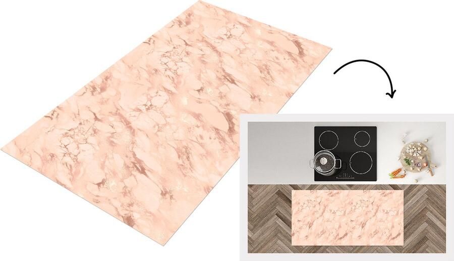 KitchenYeah Keukenloper Loper keuken Marmer Roségold Patronen Luxe 120x60 cm Keukenloper vinyl