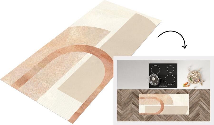 KitchenYeah Keukenloper Loper keuken Marmer Roze Beige 120x50 cm Keukenloper vinyl