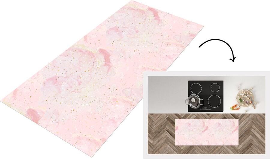 KitchenYeah Keukenloper Loper keuken Marmer Roze Glitter Goud Patronen 120x50 cm Keukenloper vinyl