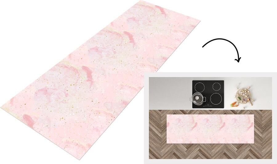 KitchenYeah Keukenloper Loper keuken Marmer Roze Glitter Goud Patronen 180x60 cm Keukenloper vinyl
