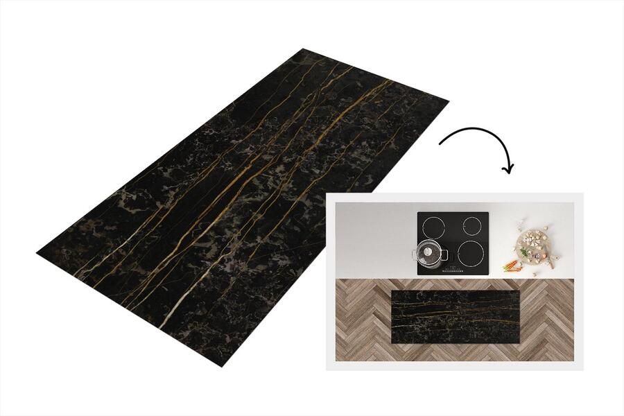 KitchenYeah Keukenloper Loper keuken Marmer Zwart Goud Ader 120x50 cm Keukenloper vinyl