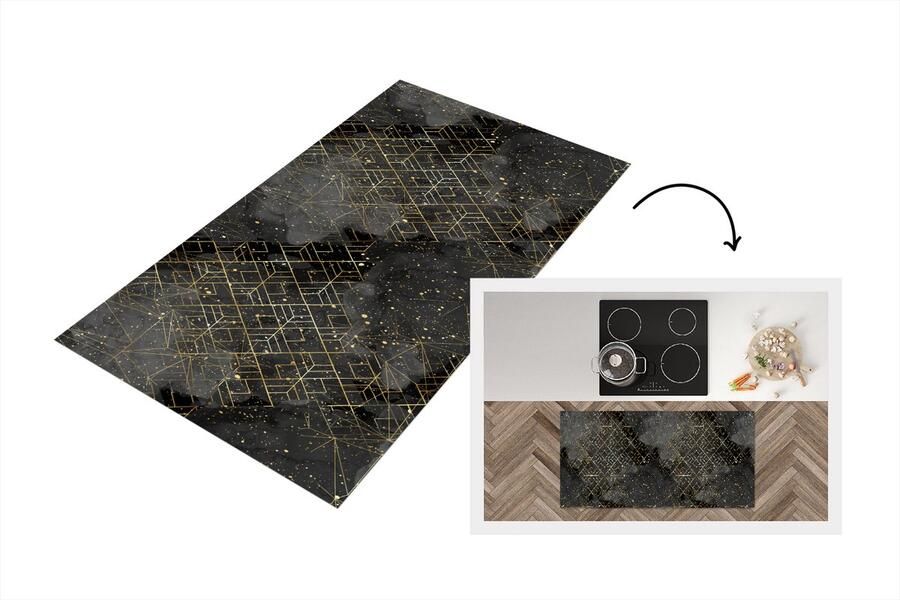 KitchenYeah Keukenloper Loper keuken Marmer Zwart Goud Geometrie 120x60 cm Keukenloper vinyl