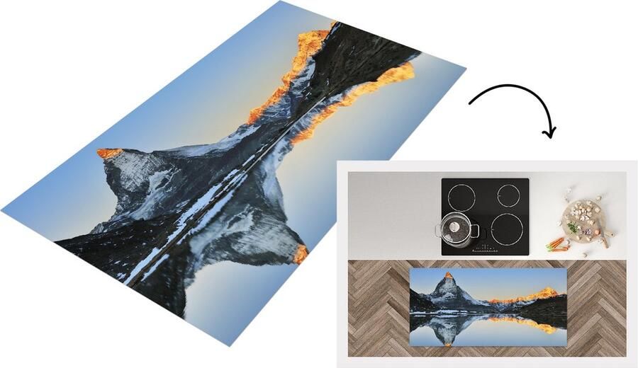KitchenYeah Keukenloper Loper keuken Matterhorn weerspiegeld bij de Riffelsee bij zonsopgang in Zwitserland 120x60 cm Keukenloper vinyl