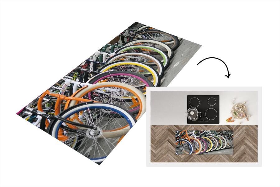KitchenYeah Keukenloper Loper keuken Meerdere kleurrijke fietsen 120x50 cm Keukenloper vinyl