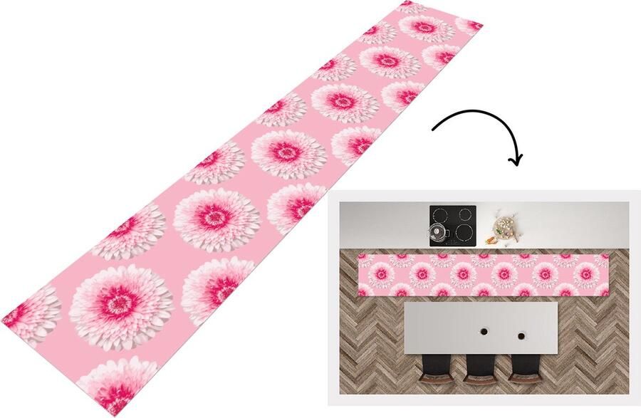 KitchenYeah Keukenloper Keukenmat Meiden Bloem Roze Patronen 360x60 cm Keuken vloerkleed