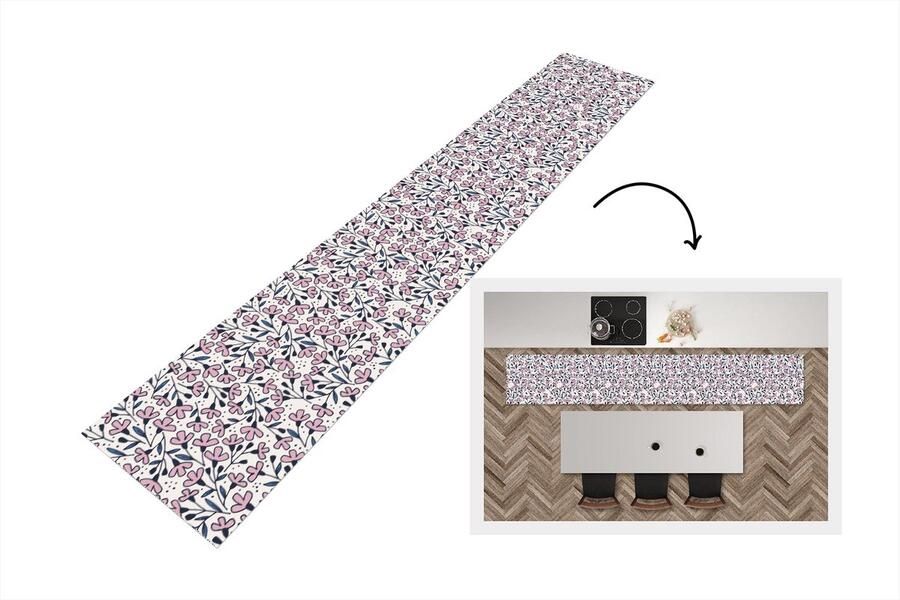 KitchenYeah Keukenloper Keukenmat Meiden Bloemen Roze Patronen 360x60 cm Keuken vloerkleed
