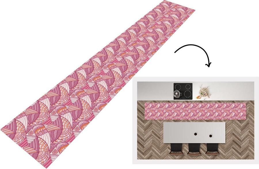 KitchenYeah Keukenloper Keukenmat Meiden Veren Roze Patronen 360x60 cm Keuken vloerkleed