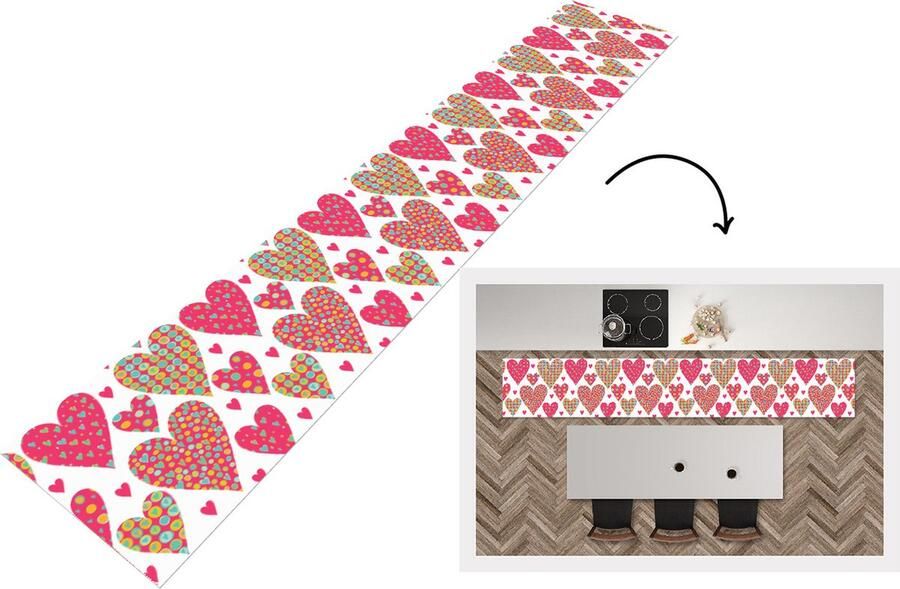 KitchenYeah Keukenloper Keukenmat Meisje Hart Love Patronen 360x60 cm Keuken vloerkleed