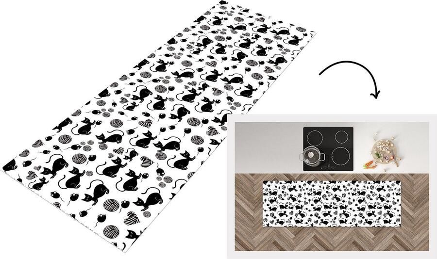 KitchenYeah Keukenloper Loper keuken Meisje Kat Muis Patronen 150x50 cm Keukenloper vinyl