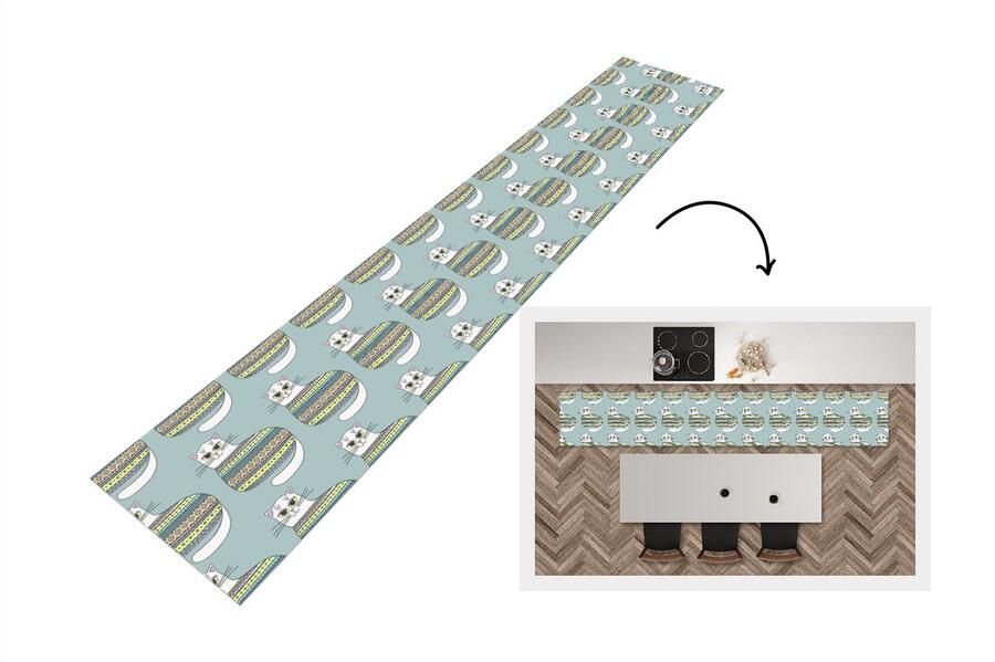 KitchenYeah Keukenloper Keukenmat Meisje Katten Trui Patronen 360x60 cm Keuken vloerkleed