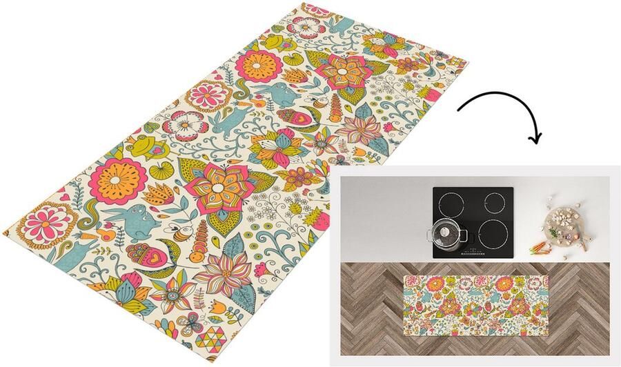 KitchenYeah Keukenloper Loper keuken Meisje Konijn Kikker Patronen 120x50 cm Keukenloper vinyl