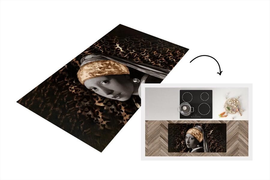 KitchenYeah Keukenloper Loper keuken Meisje met de parel Bruin Design 120x60 cm Keukenloper vinyl