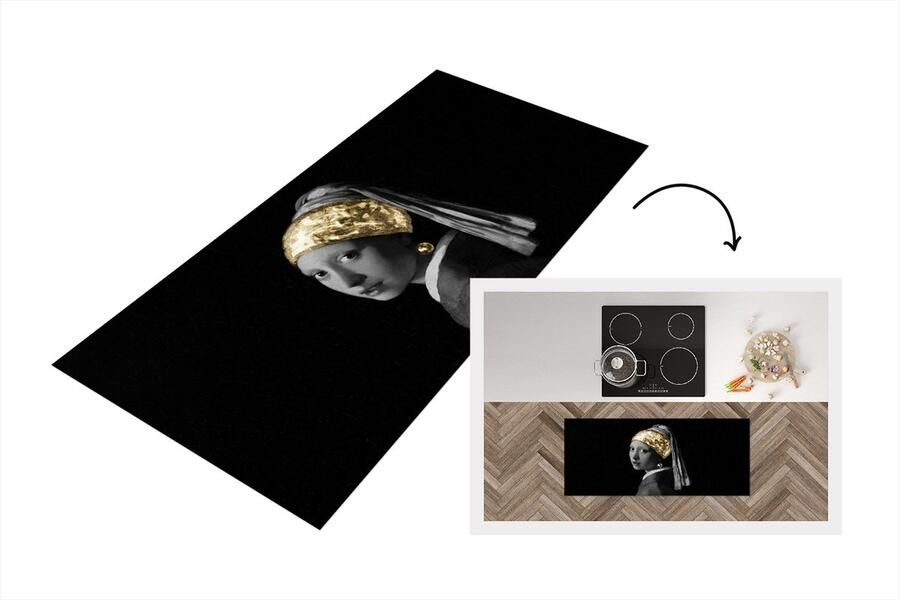KitchenYeah Keukenloper Loper keuken Meisje met de parel Goud Vermeer 120x50 cm Keukenloper vinyl