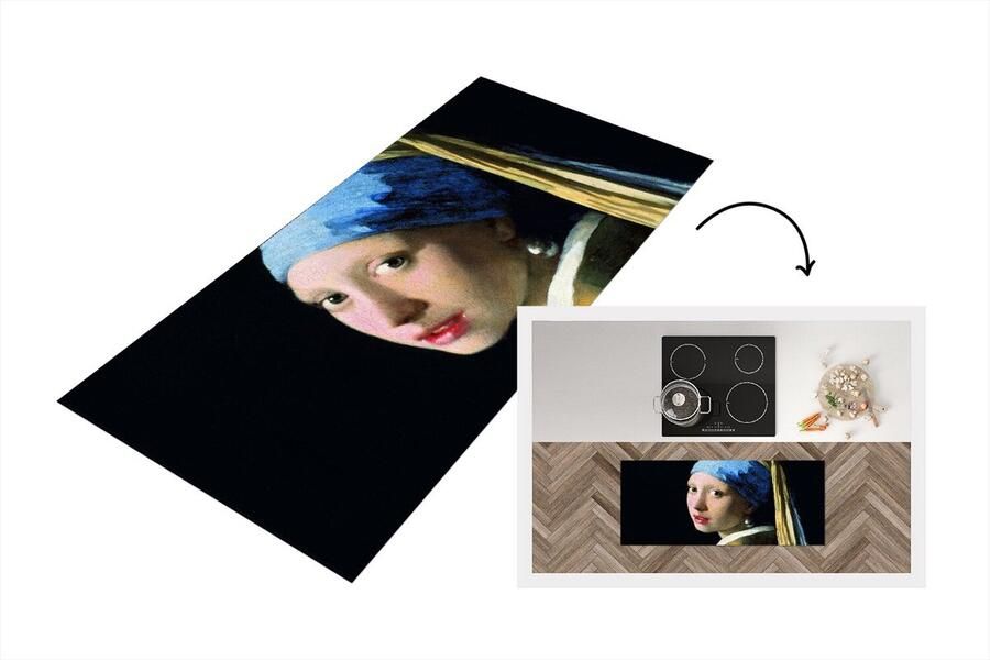 KitchenYeah Keukenloper Loper keuken Meisje met de parel Johannes Vermeer 120x50 cm Keukenloper vinyl
