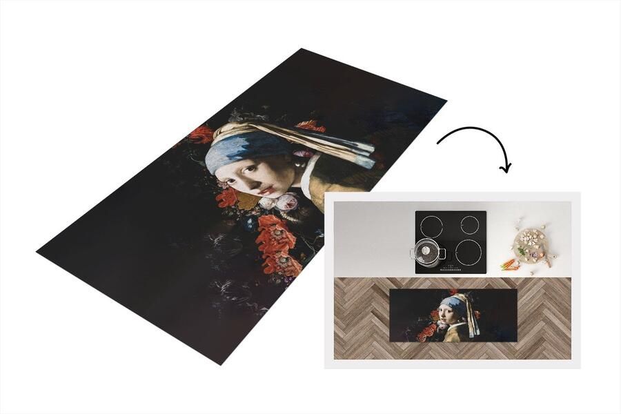 KitchenYeah Keukenloper Loper keuken Meisje met de parel Johannes Vermeer Bloemen 120x50 cm Keukenloper vinyl