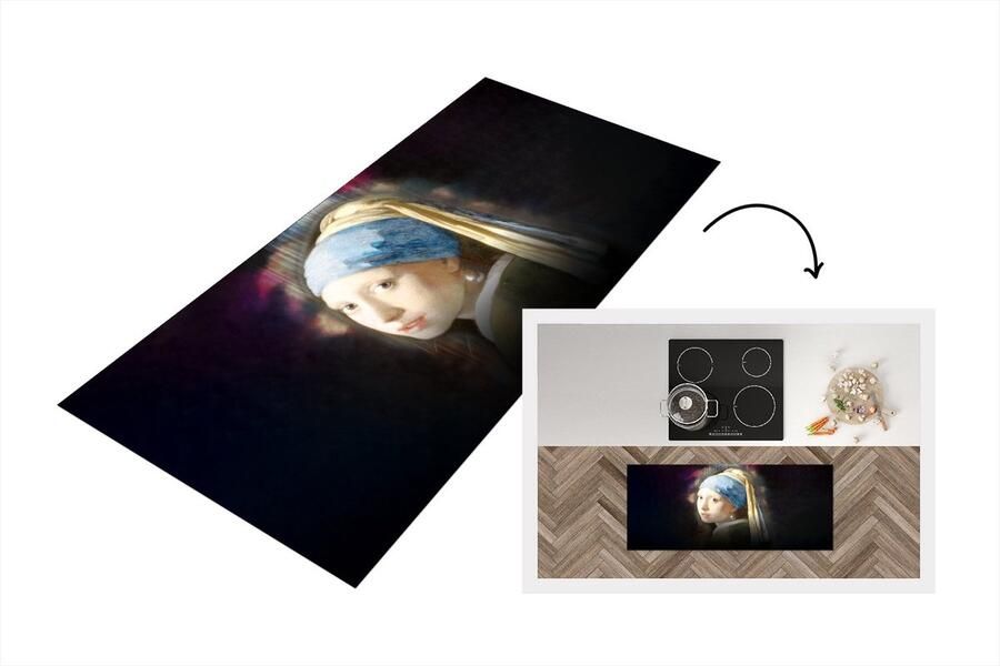 KitchenYeah Keukenloper Loper keuken Meisje met de parel Johannes Vermeer Regenboog 120x50 cm Keukenloper vinyl