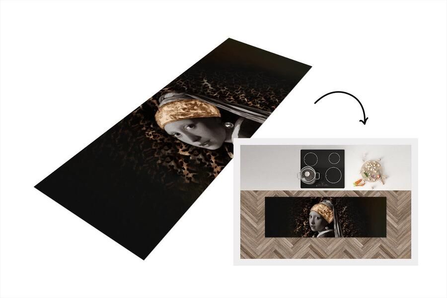 KitchenYeah Keukenloper Loper keuken Meisje met de parel Panter Oude meesters 150x50 cm Keukenloper vinyl