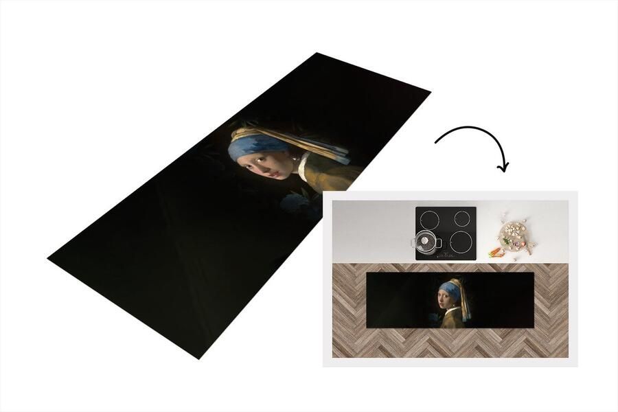 KitchenYeah Keukenloper Loper keuken Meisje met de parel Vermeer Schilderij 180x60 cm Keukenloper vinyl