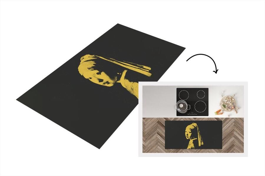 KitchenYeah Keukenloper Loper keuken Meisje met de parel Zwart Geel 120x60 cm Keukenloper vinyl