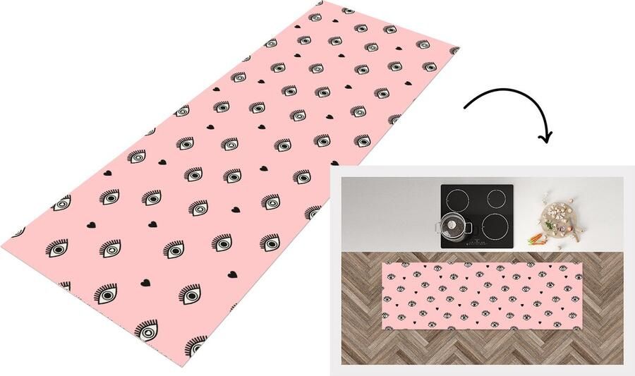 KitchenYeah Keukenloper Loper keuken Meisje Ogen Roze Patronen 180x60 cm Keukenloper vinyl