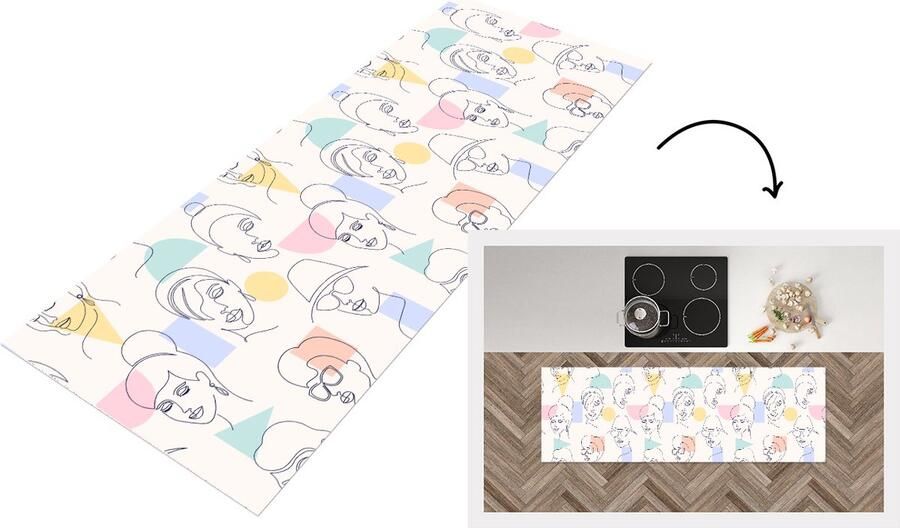 KitchenYeah Keukenloper Loper keuken Meisje Vrouwen Patronen Pastel 150x50 cm Keukenloper vinyl