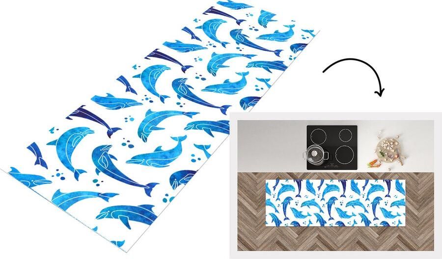 KitchenYeah Keukenloper Loper keuken Meisjes Dolfijn Dieren Patronen 150x50 cm Keukenloper vinyl