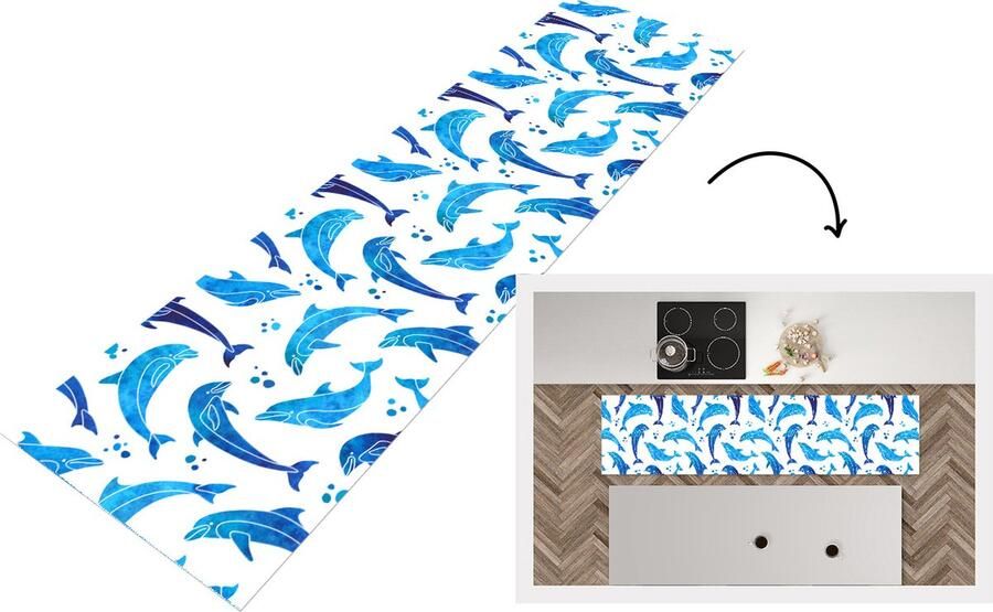 KitchenYeah Keukenloper Loper keuken Meisjes Dolfijn Dieren Patronen 240x60 cm Keukenloper vinyl