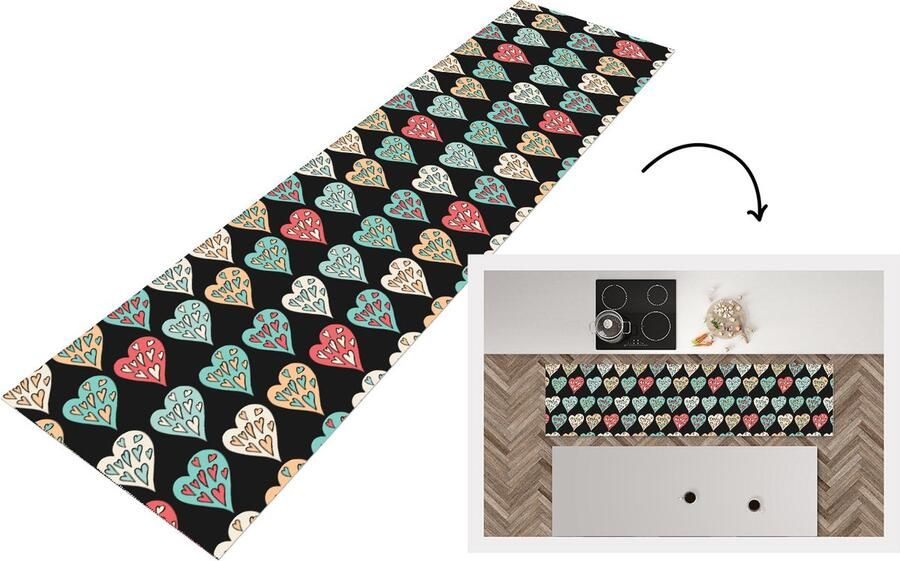KitchenYeah Keukenloper Loper keuken Meisjes Hart Hartjes Patronen 200x50 cm Keukenloper vinyl