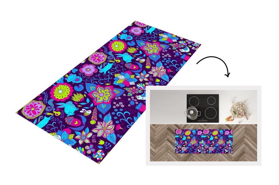 KitchenYeah Keukenloper Loper keuken Meisjes Konijn Roze Patronen 120x50 cm Keukenloper vinyl