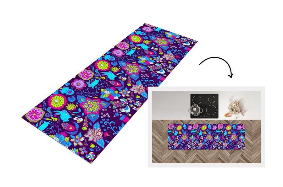 KitchenYeah Keukenloper Loper keuken Meisjes Konijn Roze Patronen 150x50 cm Keukenloper vinyl