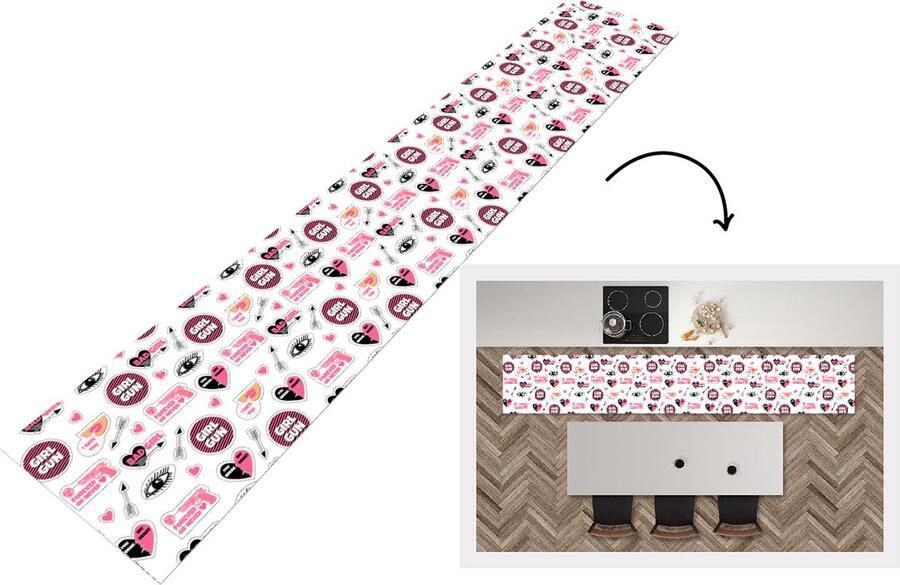 KitchenYeah Keukenloper Keukenmat Meisjes Roze Hartjes Design 360x60 cm Keuken vloerkleed