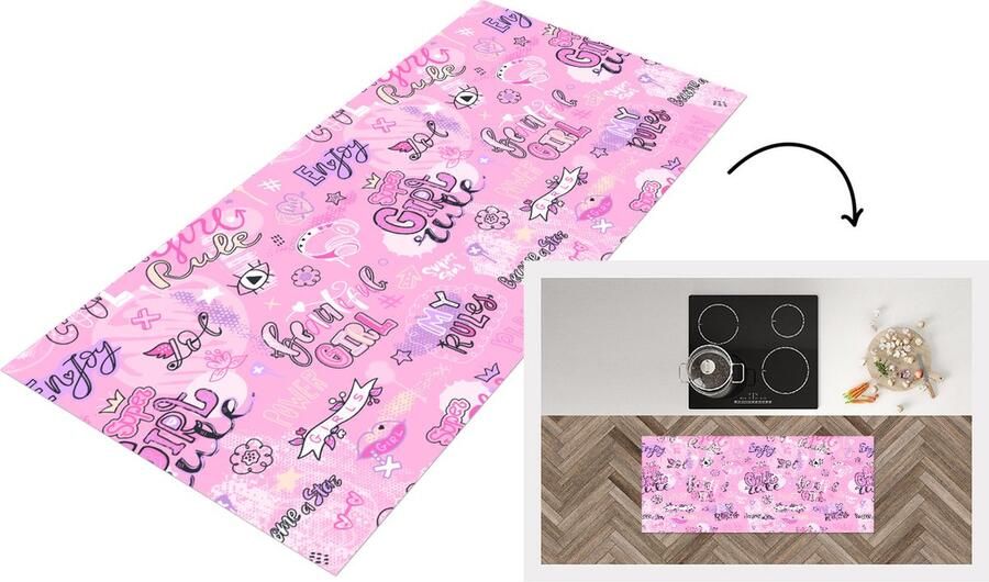 KitchenYeah Keukenloper Loper keuken Meisjes Tiener Roze Quotes Patronen 120x50 cm Keukenloper vinyl