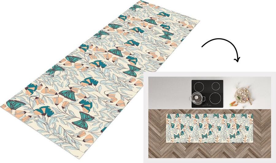 KitchenYeah Keukenloper Loper keuken Meisjes Vlinder Bloemen Patronen 180x60 cm Keukenloper vinyl