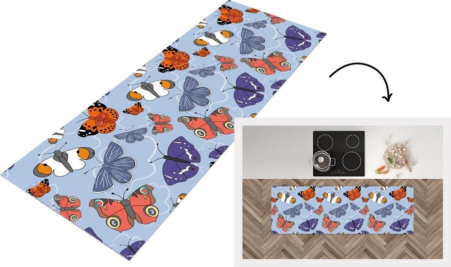 KitchenYeah Keukenloper Loper keuken Meisjes Vlinder Oranje Patronen 180x60 cm Keukenloper vinyl