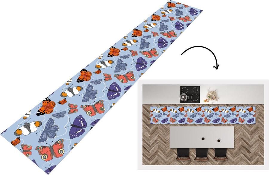 KitchenYeah Keukenloper Keukenmat Meisjes Vlinder Oranje Patronen 360x60 cm Keuken vloerkleed