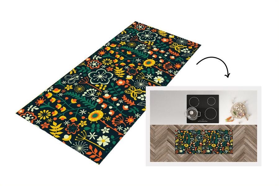 KitchenYeah Keukenloper Loper keuken Meisjes Vlinder Planten Patronen 120x50 cm Keukenloper vinyl