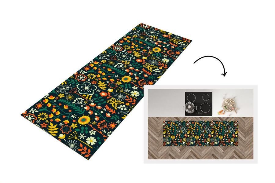 KitchenYeah Keukenloper Loper keuken Meisjes Vlinder Planten Patronen 150x50 cm Keukenloper vinyl