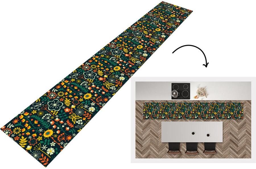 KitchenYeah Keukenloper Keukenmat Meisjes Vlinder Planten Patronen 360x60 cm Keuken vloerkleed