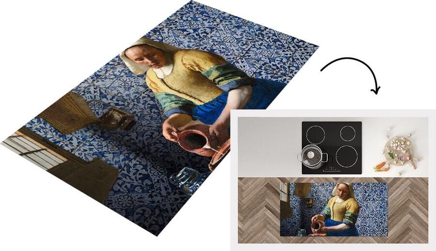 KitchenYeah Keukenloper Loper keuken Melkmeisje Delfts Blauw Vermeer 120x60 cm Keukenloper vinyl