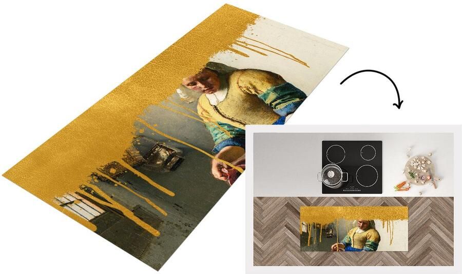 KitchenYeah Keukenloper Loper keuken Melkmeisje Goud- Vermeer 120x50 cm Keukenloper vinyl