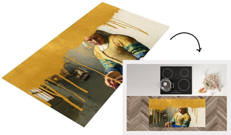 KitchenYeah Keukenloper Loper keuken Melkmeisje Goud- Vermeer 120x60 cm Keukenloper vinyl