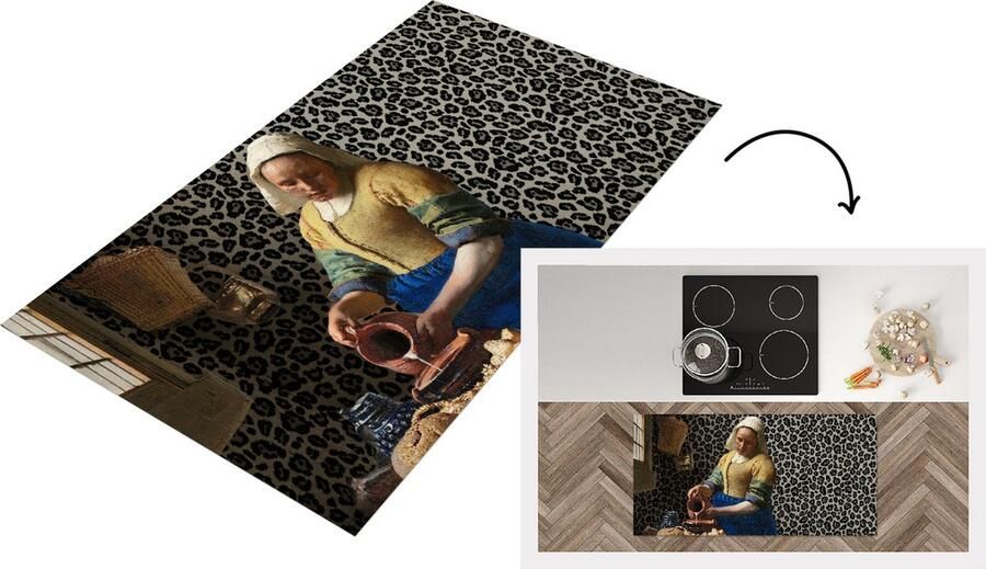 KitchenYeah Keukenloper Loper keuken Melkmeisje Panterprint Vermeer 120x60 cm Keukenloper vinyl