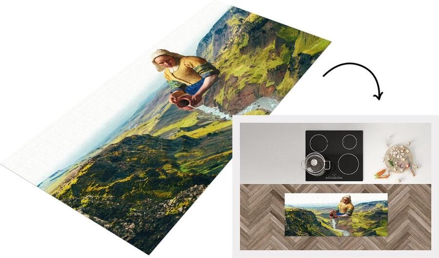 KitchenYeah Keukenloper Loper keuken Melkmeisje Vermeer Natuur 120x50 cm Keukenloper vinyl